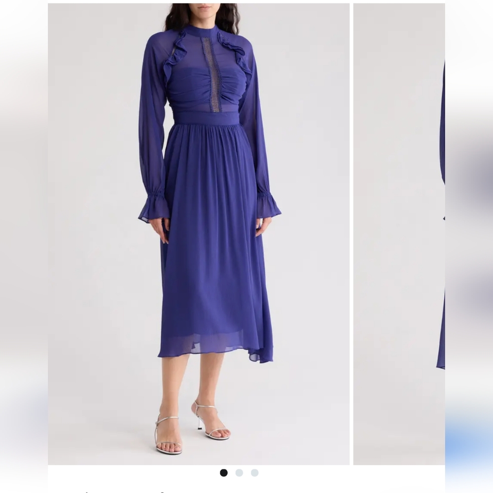 Rachel parcell size 10 ruffle midi dress in dark blue/purple